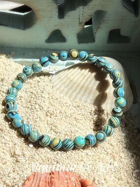Alquimia Turquoise Blue and Yellow Swirl Beaded Stretch Bracelet